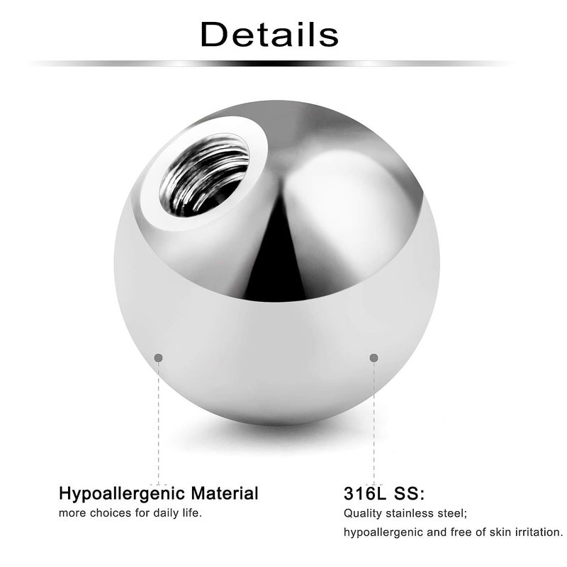 Ftovosyo 80Pcs 316L Surgical Steel Externally Threaded Replacement Balls Spikes Piercing Barbell Parts for Body Jewelry 16G 3mm - Image 2